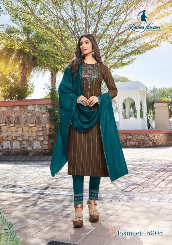 Ladies Flavour Jasmeet Vol 5 New Rayon Kurti With Bottom Dupatta Collection